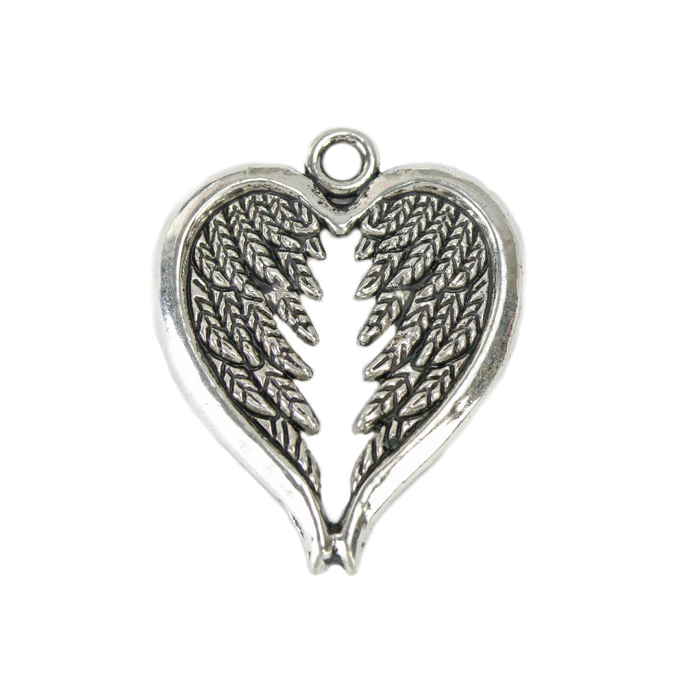 Charms & Solderable Accents Base Metal Heart Shaped Wings Charm, Pack of 10